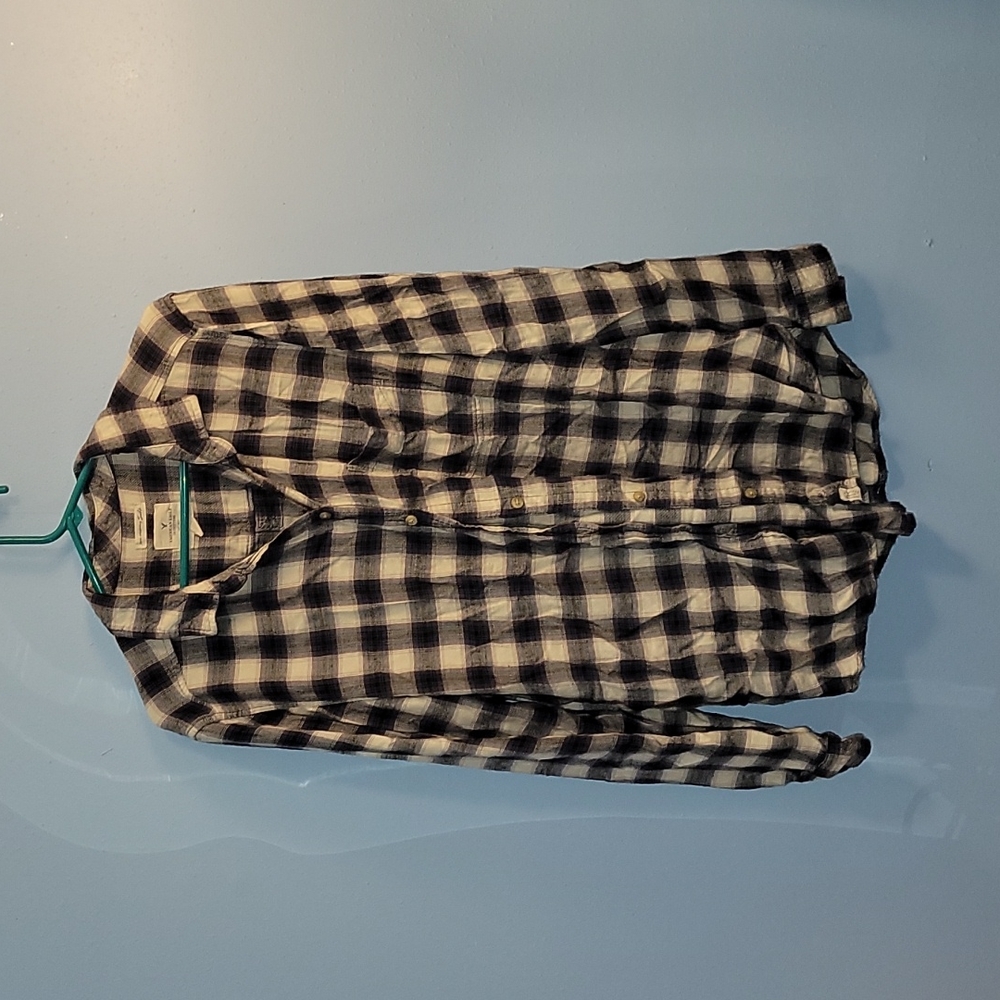 American Eagle BF fit blue/gray plaid button down